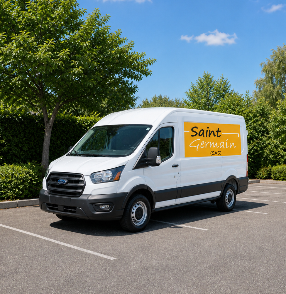 Le véhicule Saint-Germain SAS avec le marquage de l'entreprise